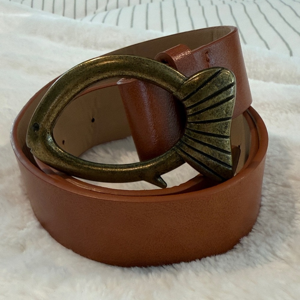 Brown Leather Belt with Brass Buckle